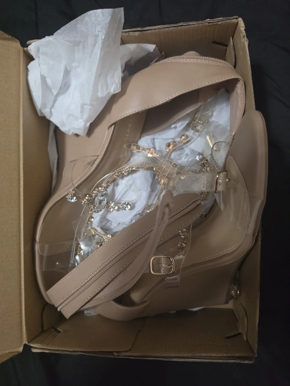 Nude Jewel Strap Wedge Sandals - Women